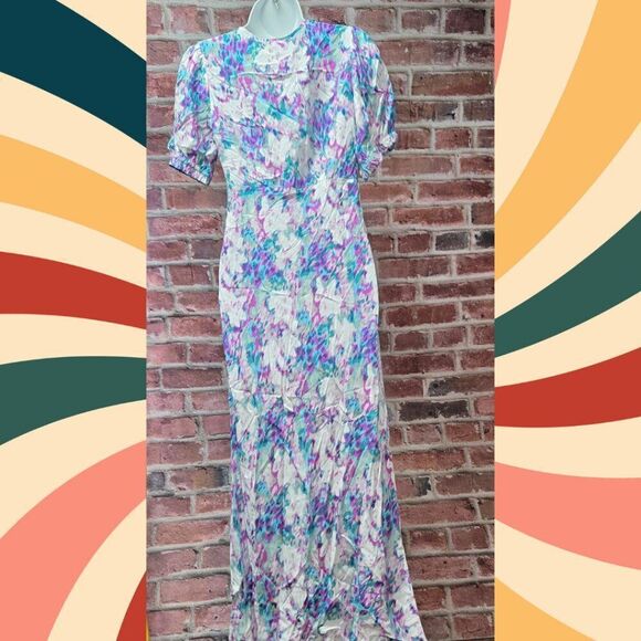 A New Day Blue Floral Midi Dress XXL Deep V Neck Short Sleeve Crepe Lightweight - Picture 8 of 8